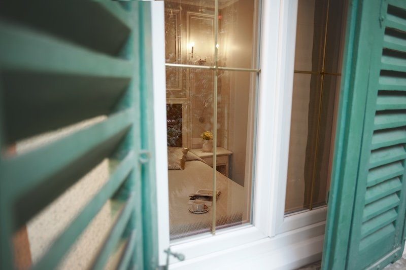 View through half-open shutters
